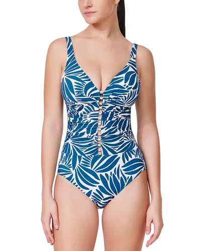 Profile By Gottex Come Back V Neck One Piece Swimsuit In Blue