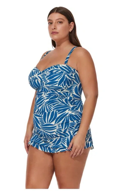 Profile By Gottex Comeback Plus Size Bandeau Swimdress In Blue