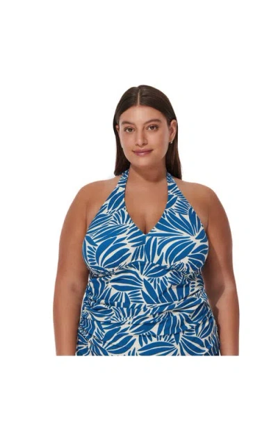 Profile By Gottex Comeback Plus Size Halter Tankini Top In Blue