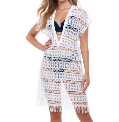Profile By Gottex Open Front V-neck Crochet Dress Cover Up In Tutti Frutti White