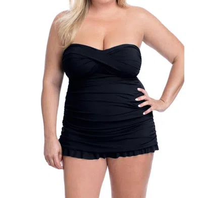 Profile By Gottex Cross Over Bandeau Strapless Swimdress In Tutti Frutti Black In Multi