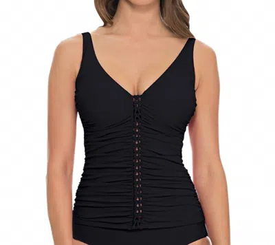 Profile By Gottex D-cup Underwire V-neck Tankini Top In Pro Waterfall Black
