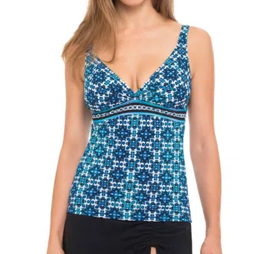 Profile By Gottex D-cup V-neck Tankini Top In Pro Collage In Blue