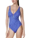 Profile By Gottex D Cup V Neck X Detail One Piece Swimsuit In Blue