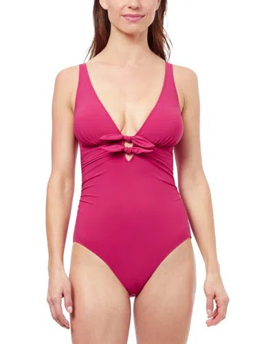 Profile By Gottex Dandy Bow Tie V-neck One-piece Swimsuit In Cherry
