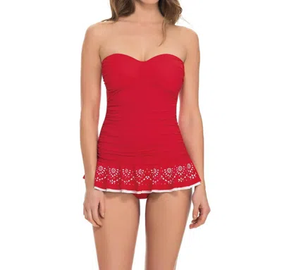 Profile By Gottex Enchantment Shirred Bandeau Laser Cut Swimdress In Red
