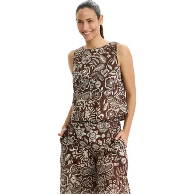 Profile By Gottex Garden Mist Linen High Neck Top Cover-up In Brown