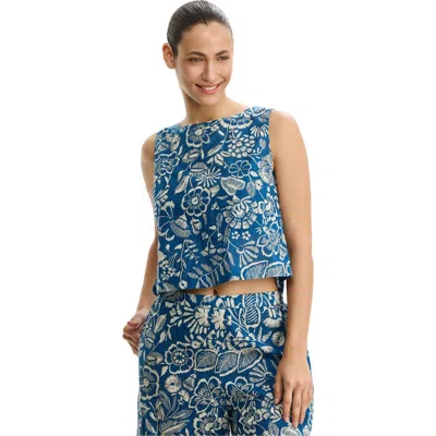 Profile By Gottex Garden Mist Linen High Neck Top Cover-up In Blue