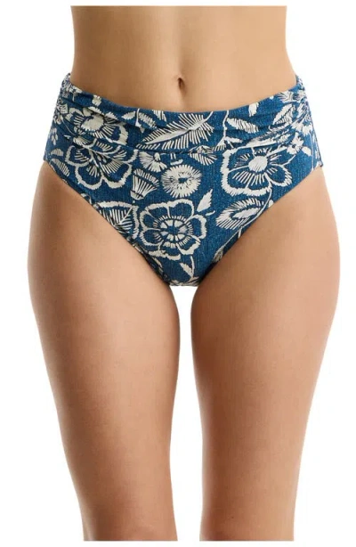 Profile By Gottex Garden Mist Shirred High Waist Swim Bottom In Denim