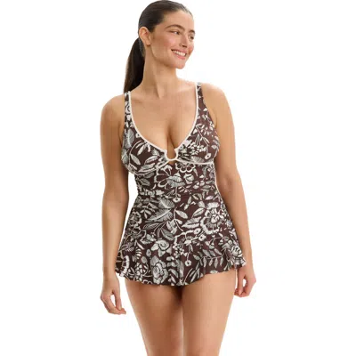 Profile By Gottex Garden Mist V-neck Swimdress In Brown