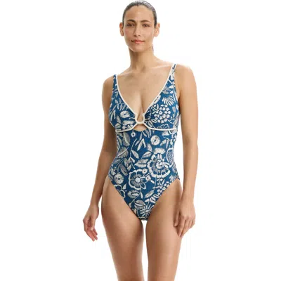 Profile By Gottex Garden Mist V-neck Swimdress In Denim