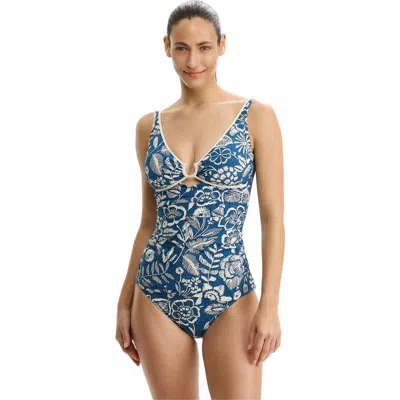 Profile By Gottex Garden Mist V-neck Tankini Top In Denim
