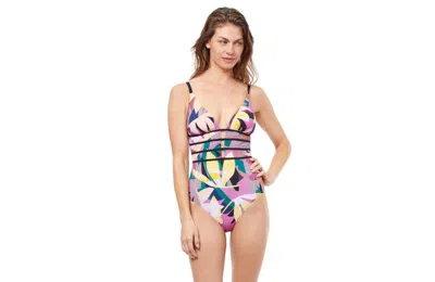 Profile By Gottex Gioa Deep Plunge One Piece Swimsuit In Multi Pink