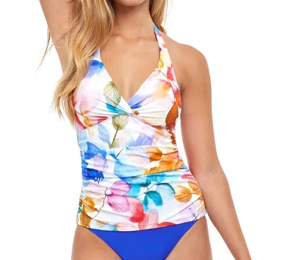 Profile By Gottex Halter Underwire Tankini Top In Color Rush White In Multi