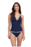 Profile By Gottex Plus Size V-neck Swimdress In Gin Fizz Black In Navy