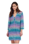 Profile By Gottex Harmony V Neck Mesh Dress In Blue Multi