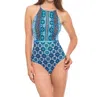 Profile By Gottex High Neck One Piece Swimsuit In Pro Collage In Blue