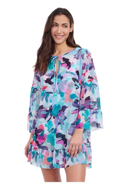 Profile By Gottex Holi Mesh Dress With Flounce In Blue Multi