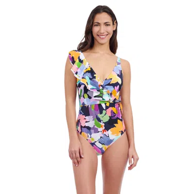 PROFILE BY GOTTEX HOLI RUFFLE V NECK SURPLICE TIE KNOT ONE PIECE