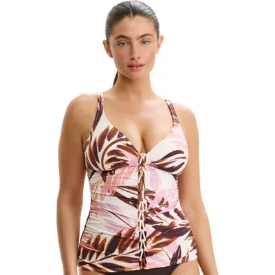 Profile By Gottex Island Breeze V-neck D-cup Tankini Top In Brown-pink