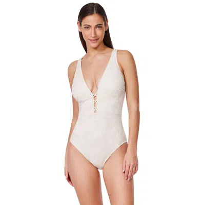 Profile By Gottex Jolene Textured Deep V Neck One Piece In White