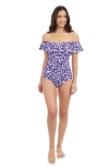 Profile By Gottex Juliette Off Shoulder Ruffle Tankini Top In Navy