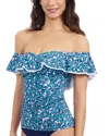 Profile By Gottex Juliette Off Shoulder Ruffle Tankini Top In Blue
