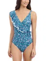 Profile By Gottex Juliette V Neck Ruffle One Piece Swimsuit In Teal
