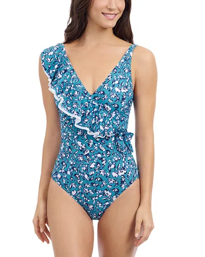 Profile By Gottex Juliette V Neck Ruffle One Piece Swimsuit In Teal