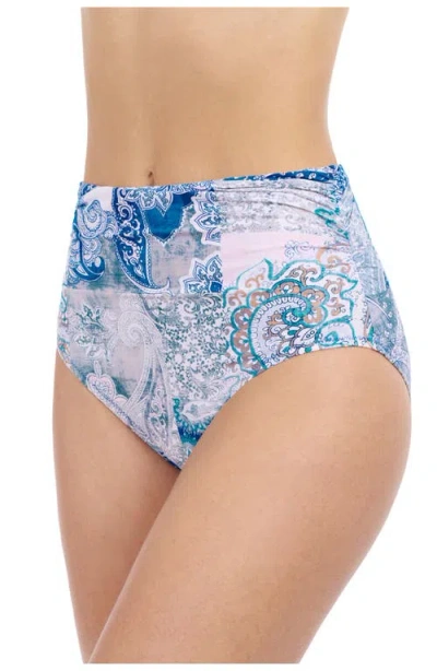 Profile By Gottex Karma Shirred High-waist Bikini Bottom In Blue Multi