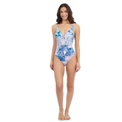 Profile By Gottex Karma V Neck Underwire Insert One Piece In Blue