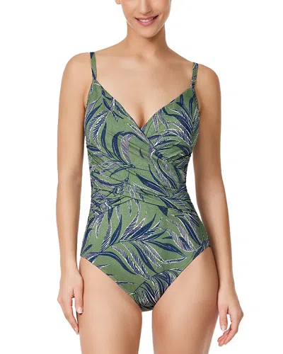 Profile By Gottex La Palm Crossover Neck One Piece Swimsuit In Green