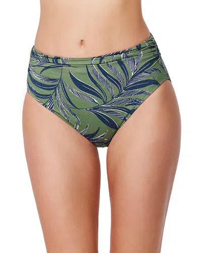Profile By Gottex La Palm Mid Rise Shirred Waist Bikini Bottom In Green