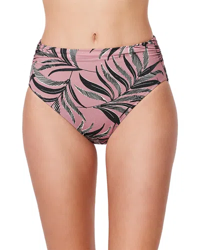 Profile By Gottex La Palm Mid Rise Shirred Waist Bikini Bottom In Pink