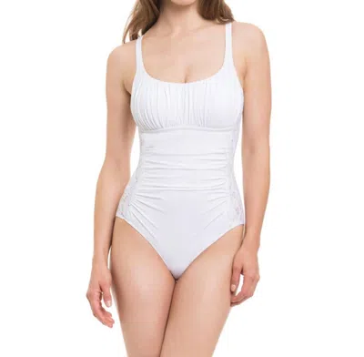 Profile By Gottex Lace Sides Scoop Neck One Piece Swimsuit In Pro Allure White In Multi