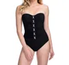 Profile By Gottex Lace Up Shirred Front Strapless One Piece Swimsuit In Moto Black White In Black