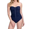 Profile By Gottex Lace Up Shirred Front Strapless One Piece Swimsuit In Moto Navy In Blue