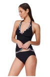 Profile By Gottex Layla Tricolore Solid Halter Tankini Top In Black