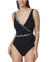 Profile By Gottex Layla Tricolore V Neck Surplice Knot One Piece Swimsuit In Black