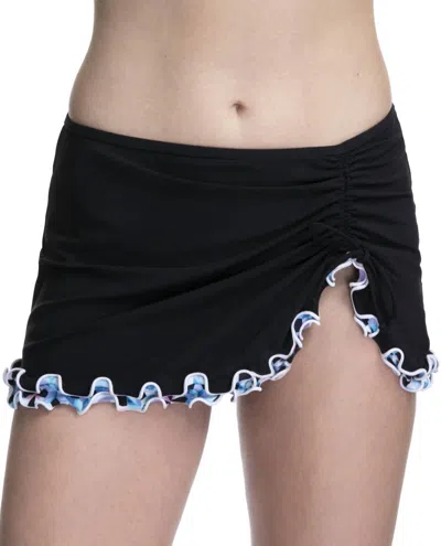 Profile By Gottex Lettuce Ruffle Side Tie Skirted Swimsuit Bottom In Pinwheel Black