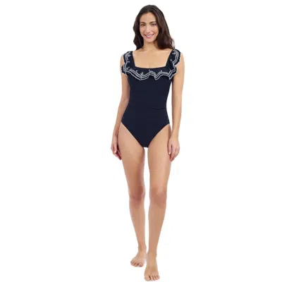 Profile By Gottex Lola Square Neck Laser Ruffle One-piece