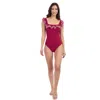 Profile By Gottex Lola Square Neck Ruffle Trim One Piece Swimsuit In Burgundy