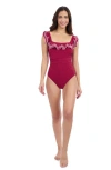 Profile By Gottex Lola Square Neck Ruffle Trim One Piece Swimsuit In Brick