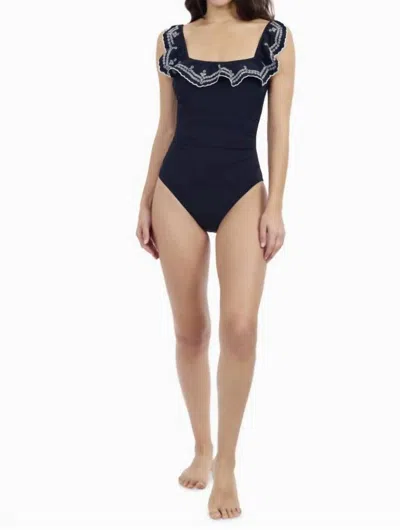 PROFILE BY GOTTEX LOLA SQUARE NECK LASER RUFFLE ONE-PIECE IN BLACK
