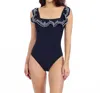Profile By Gottex Lola Square Neck Ruffle One Piece Swimsuit In Black In Blue