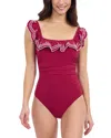 Profile By Gottex Lola Square Neck Ruffle Trim One Piece Swimsuit In Brick