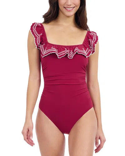 Profile By Gottex Lola Square Neck Ruffle Trim One Piece Swimsuit In Brick