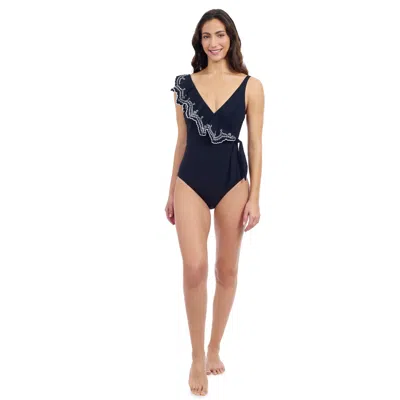 Profile By Gottex Lola V-neck Asymmetrical Laser Ruffle One-piece