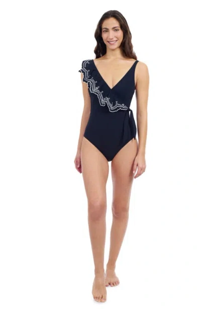 Profile By Gottex Lola V-neck Asymmetrical Laser Ruffle One-piece In Black