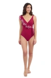 Profile By Gottex Lola V-neck Asymmetrical Laser Ruffle One-piece In Brick